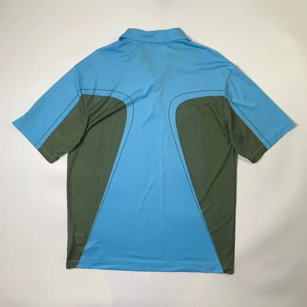 Vintage Nike Golf Shirt Men Large Water Blue Fit Dry Performance Polo Colorblock